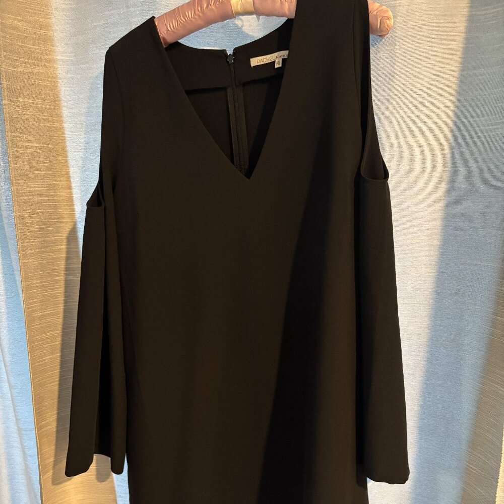 Rachel Roy Black V-Neck Cold Shoulder Sheath Dress